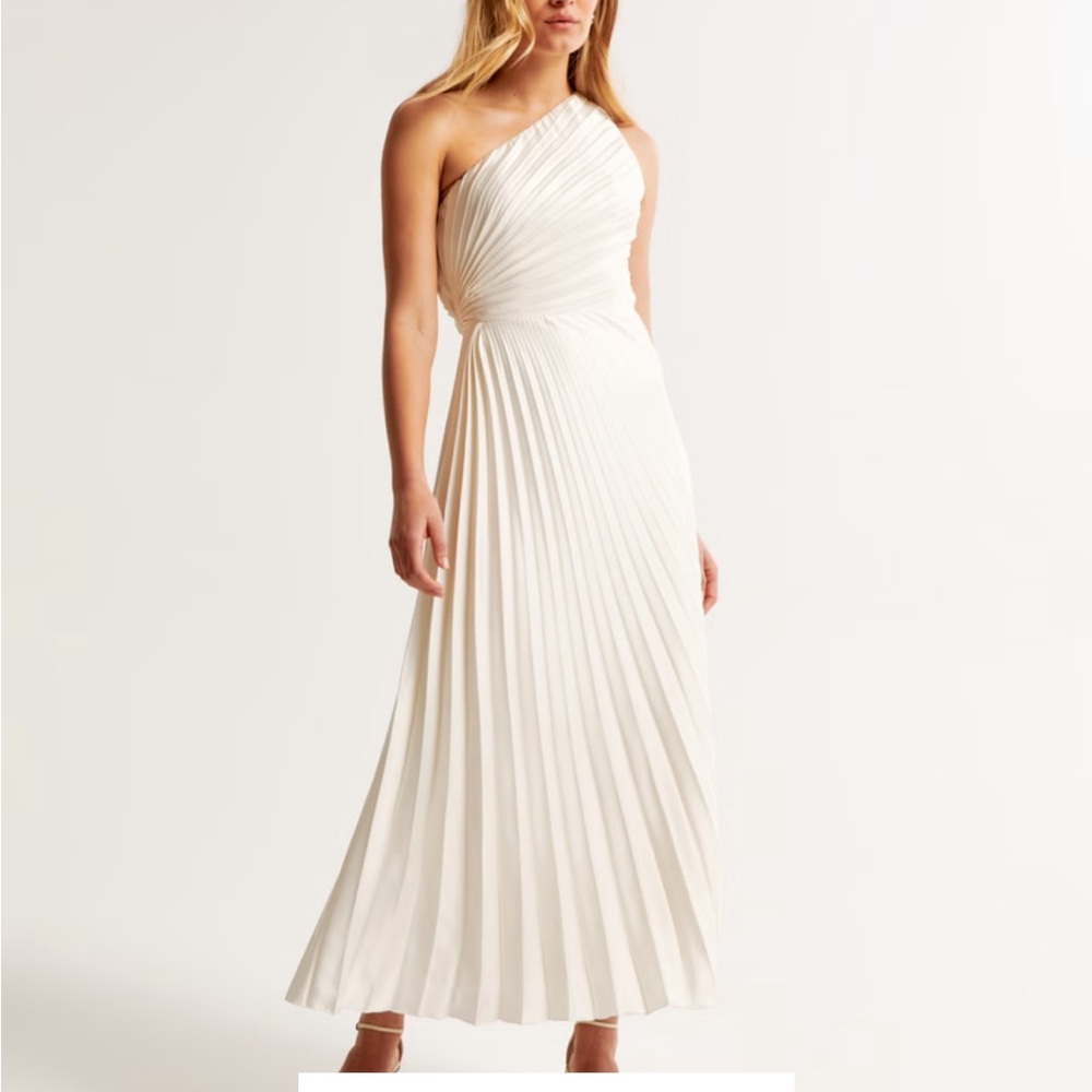 Abercrombie & Fitch Cream One-Shoulder Midi Dress